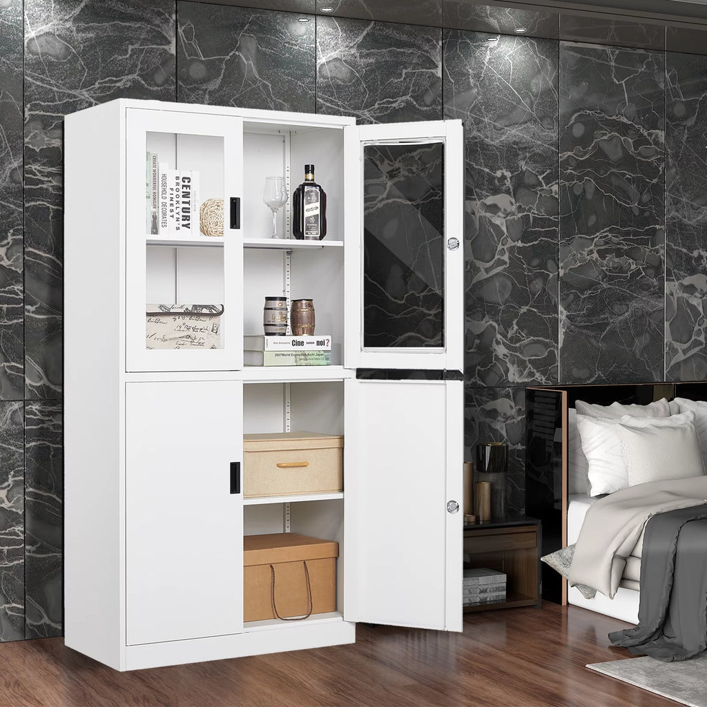 Metal Storage Cabinet with Glass Lockable Door and 2 Adjustable Shelves G554