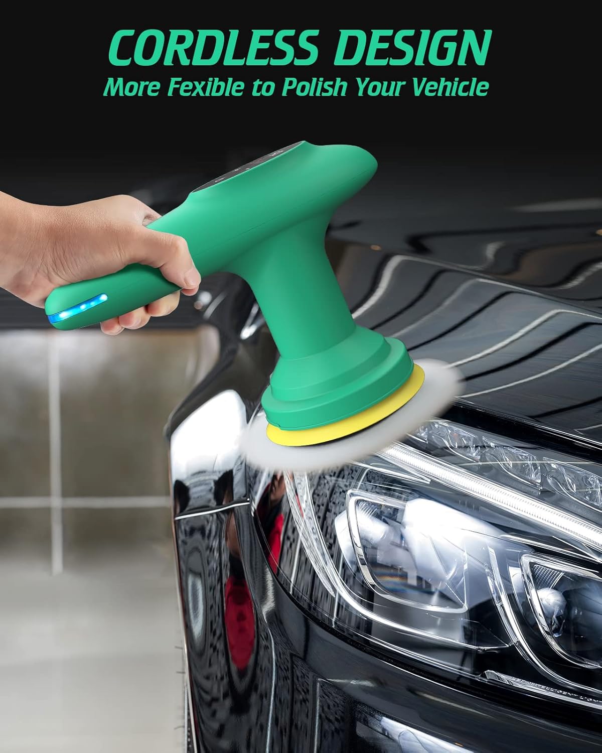 Cordless 4 inch Car Polisher with Touchscreen, 6 Speeds, Paste Wax & Pads, Pack of 2 V314596