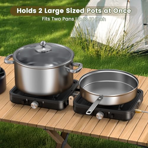 2-Burner Portable Propane Camp Stove with Griddle and Carrying Bag Y589