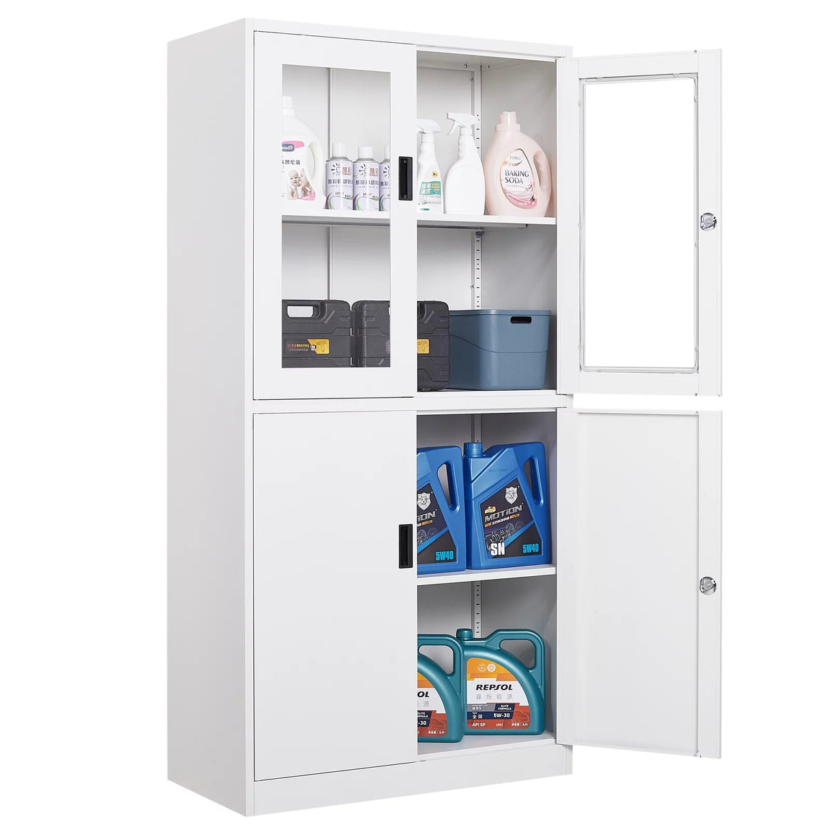 Metal Storage Cabinet with Glass Lockable Door and 2 Adjustable Shelves G554