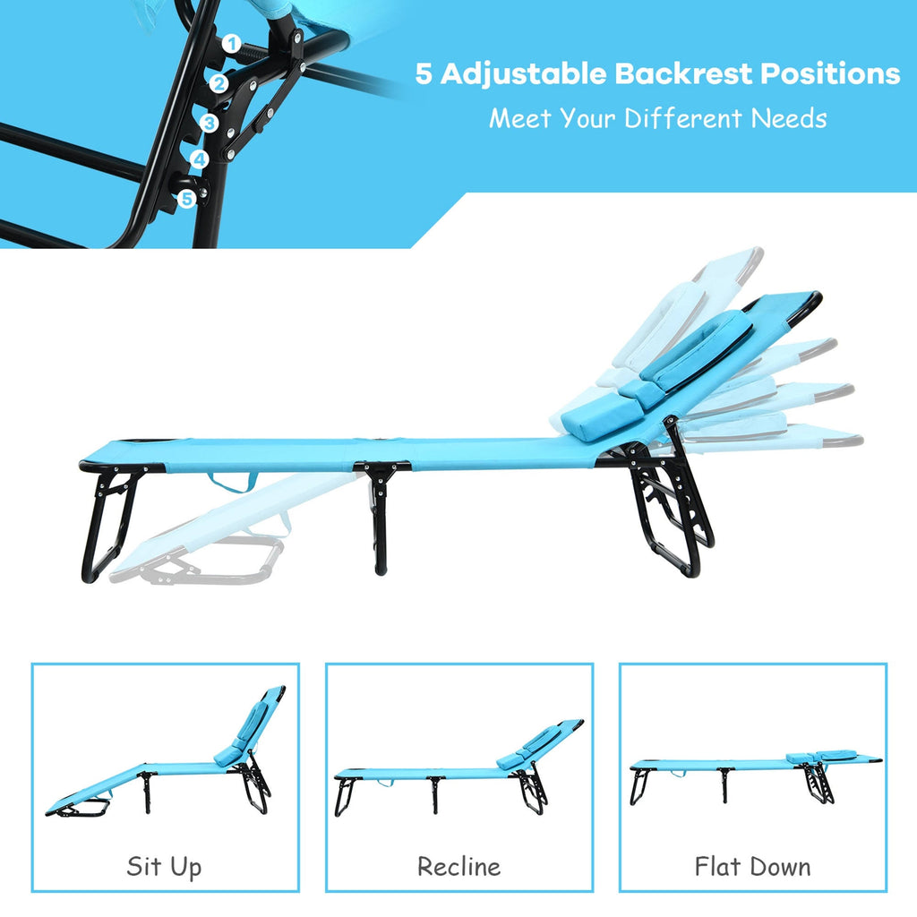 Turquoise Folding Chaise Lounge Chair Bed O959