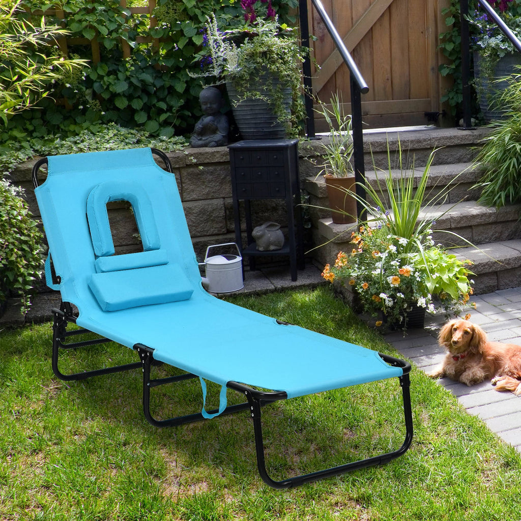 Turquoise Folding Chaise Lounge Chair Bed O959