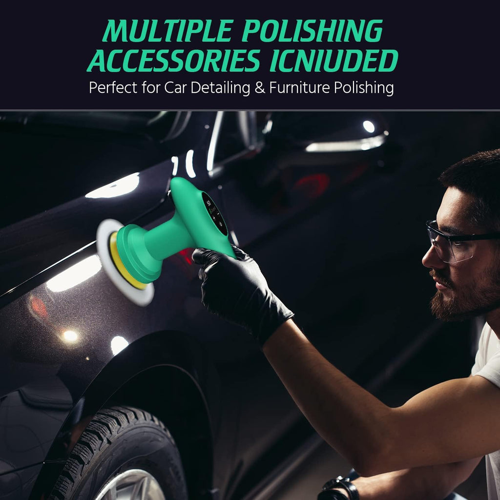 Cordless 4 inch Car Polisher with Touchscreen, 6 Speeds, Paste Wax & Pads, Pack of 2 V314596