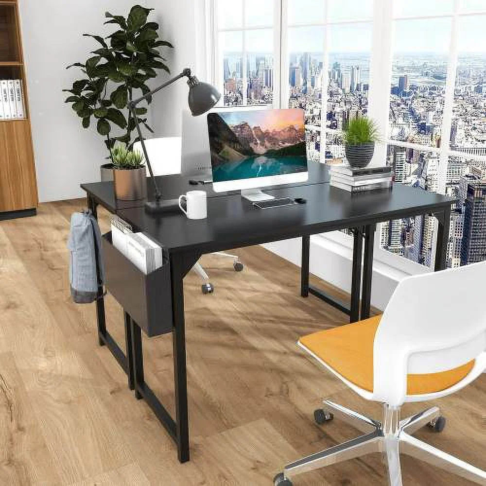 Black 55 Inch Wooden Office Desk with Storage J5406