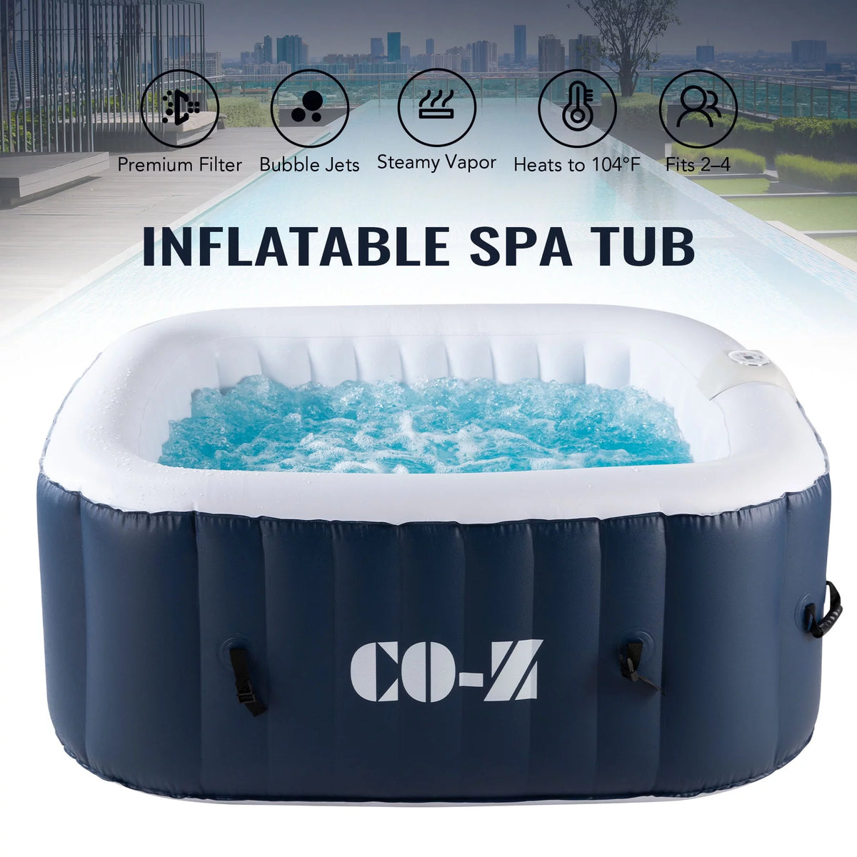 6x6ft PVC Inflatable Spa Tub with Heater & 120 Massaging Jets W81870
