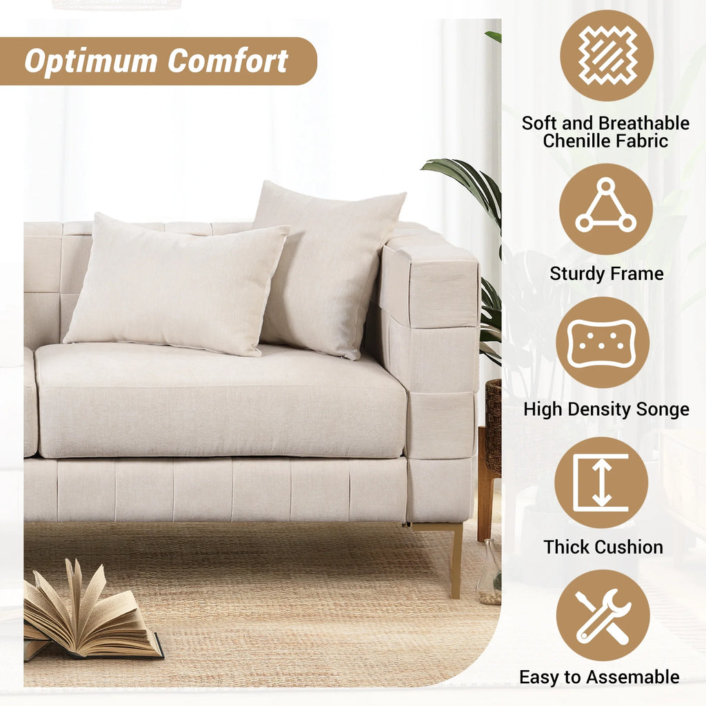Beige Upholstered Sofa with 4 Pillows T11373