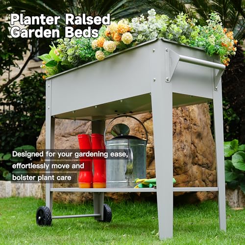 32" Raised Garden Bed with Wheels & Shelf T607