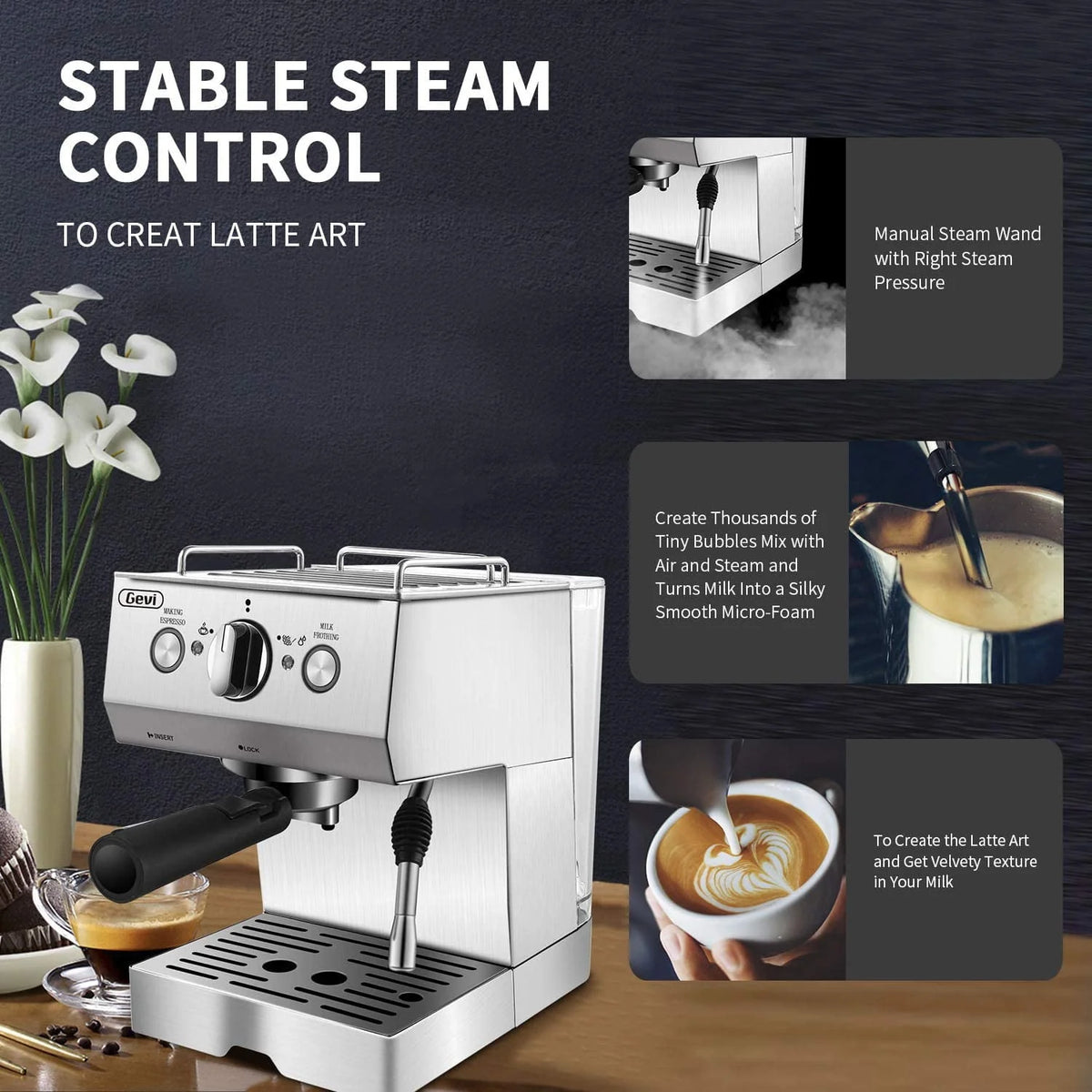 Silver Stainless Steel 15 Bar Espresso Machine J2313