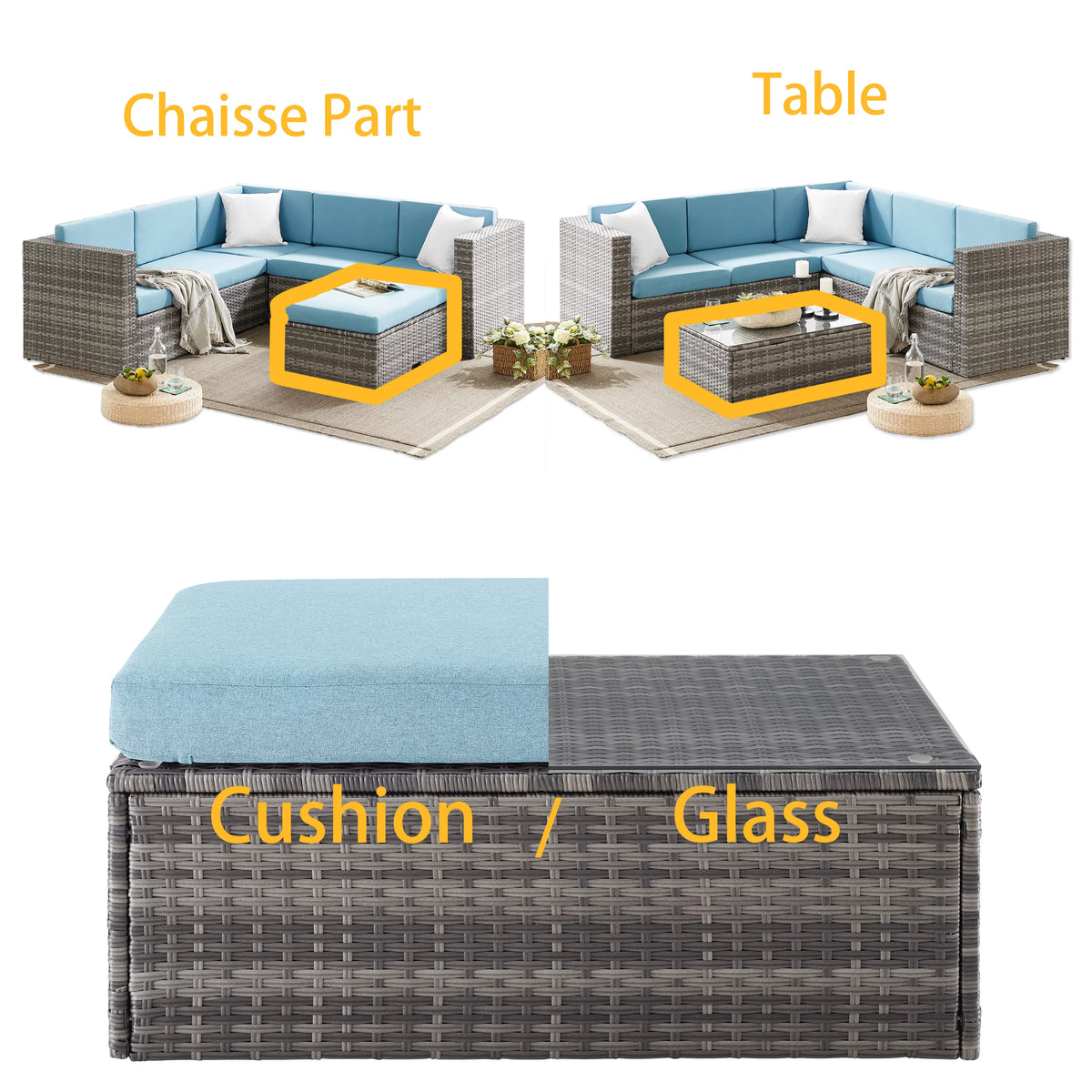 5 Pieces Rattan Wicker Outdoor Sectional Set with Glass Table W214334