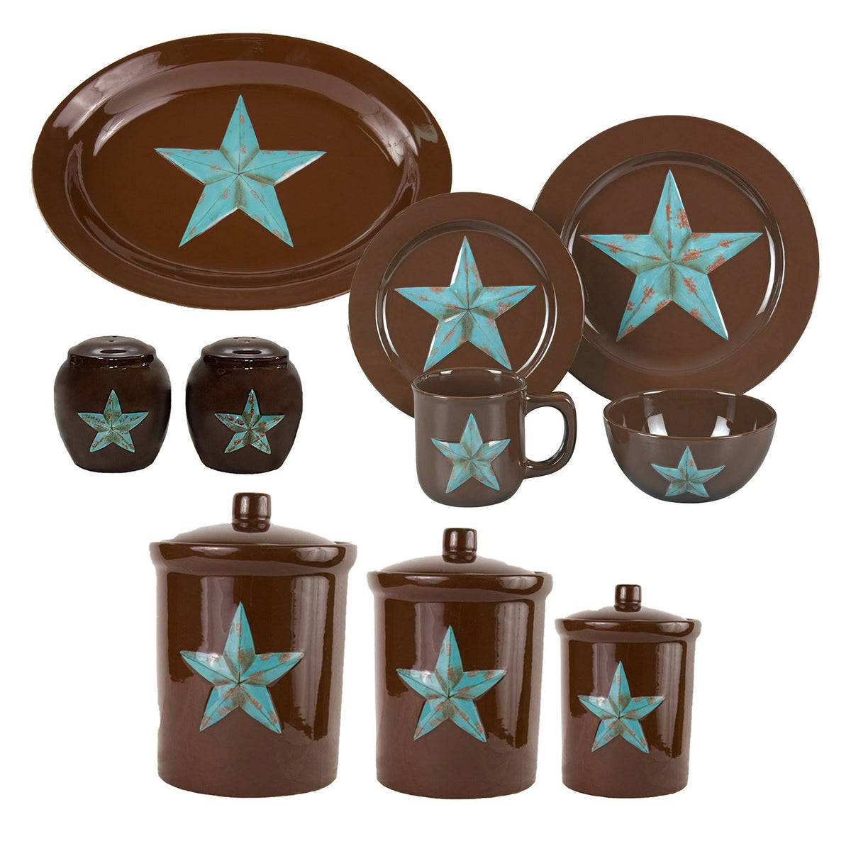 22 PC Turquoise Dinnerware and Canister Set V78801