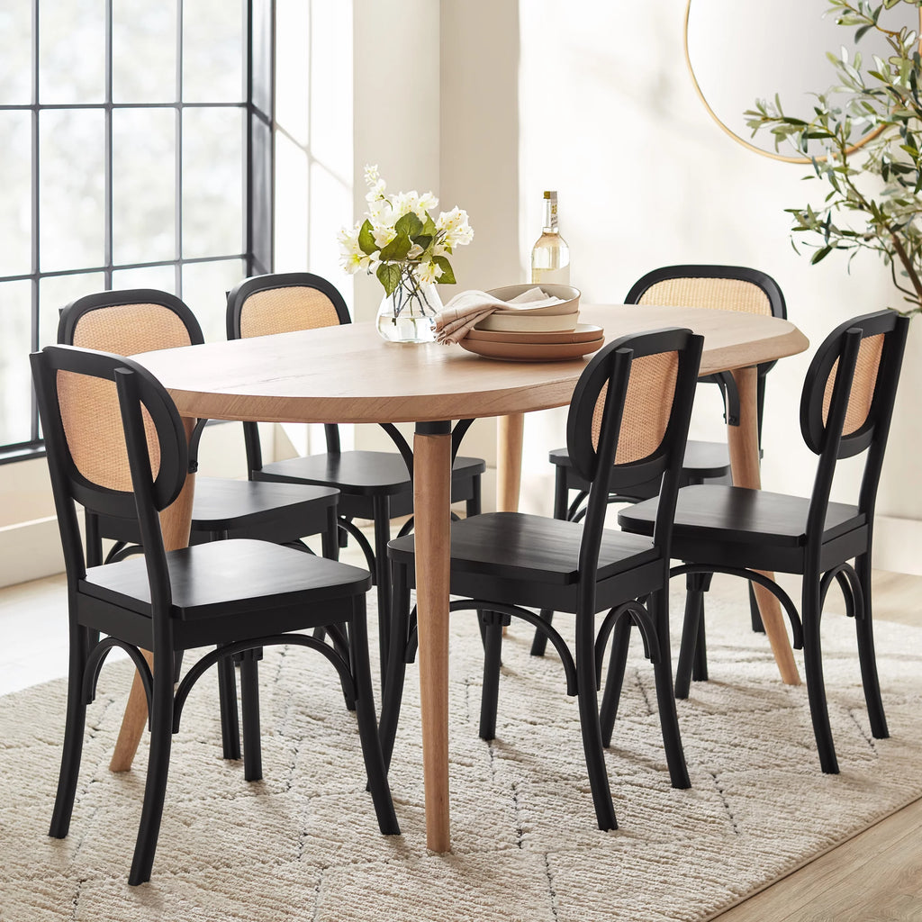 Black Rattan and Solid Wood Dining Chairs B4089