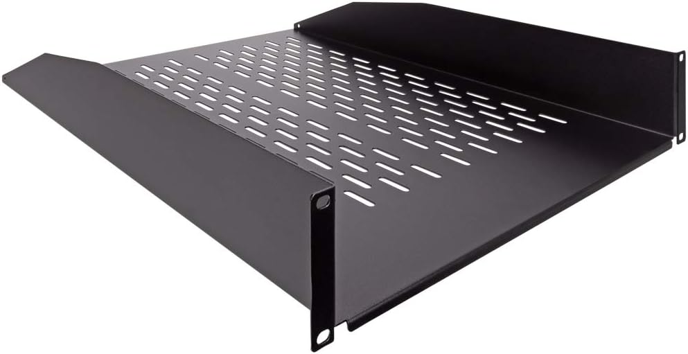 2U 19-Inch Vented Rack Mount Server Cabinet Shelf Black L33692