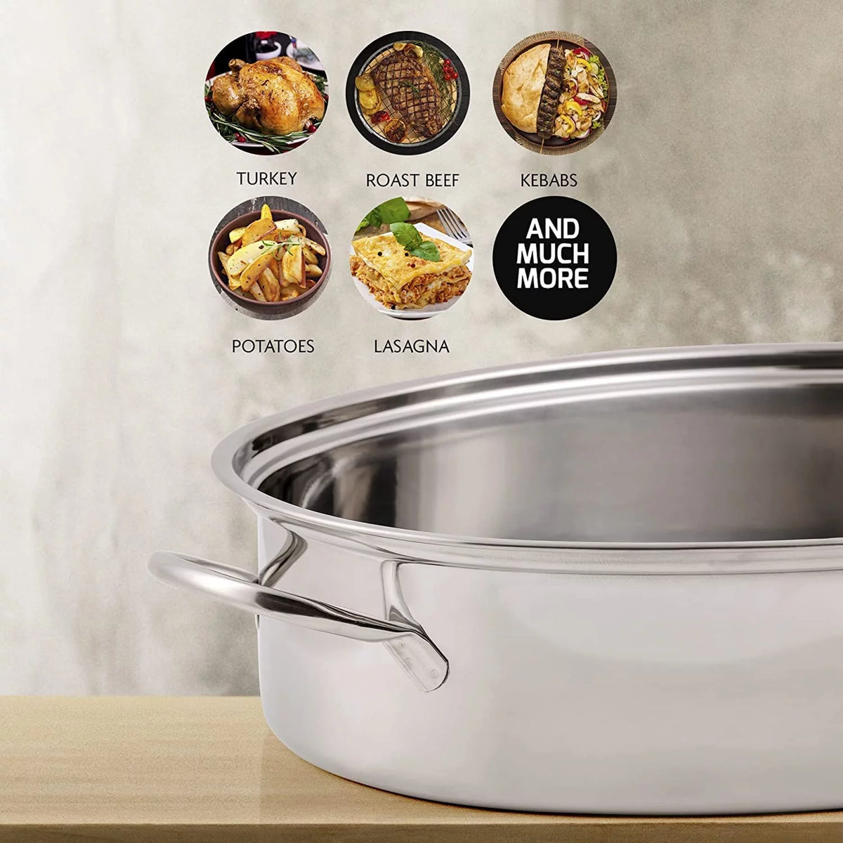 42cm Stainless Steel Oval Turkey Roaster With Rack & Lid H481