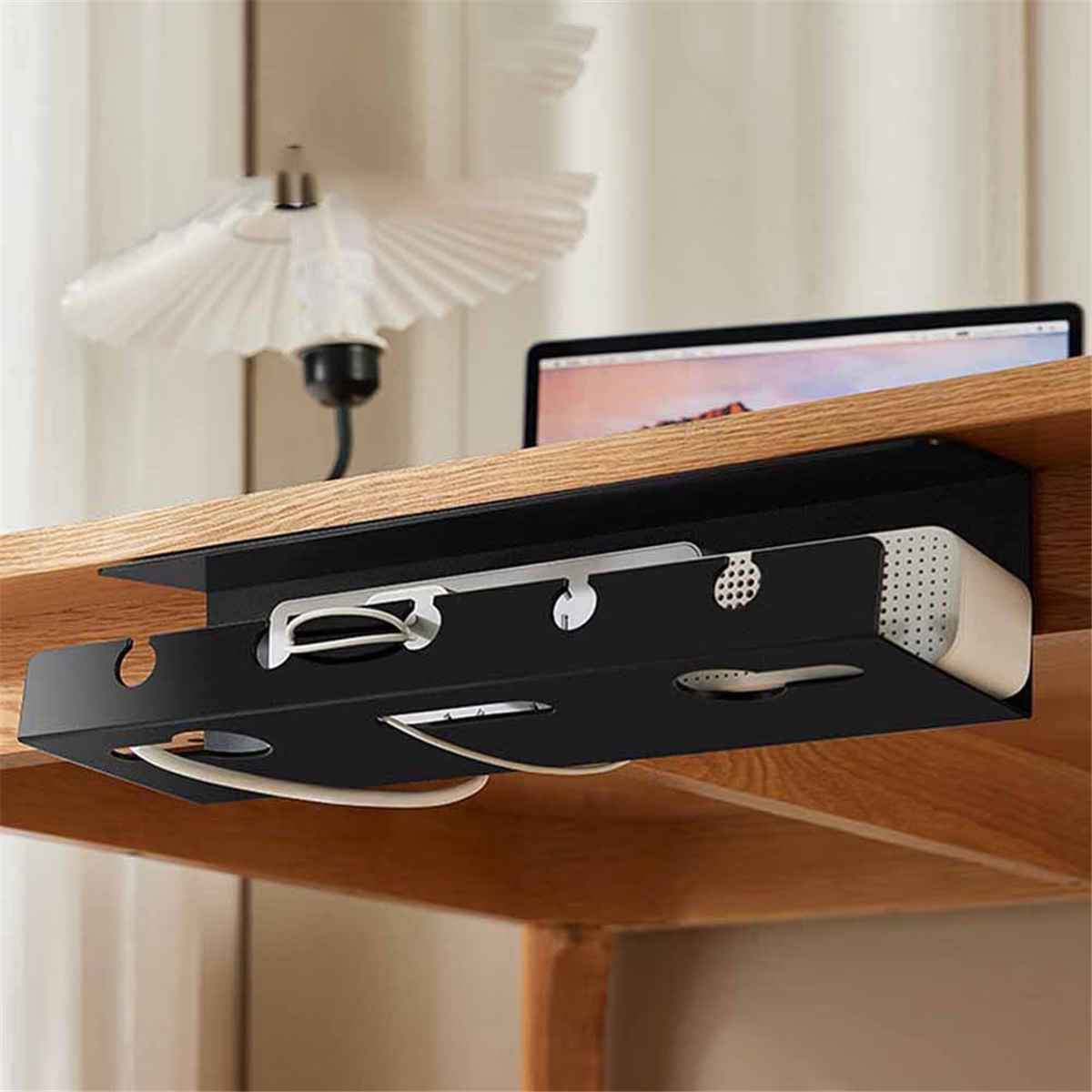 White Under Desk Cable Management Cable Tray with Clamp Z5364