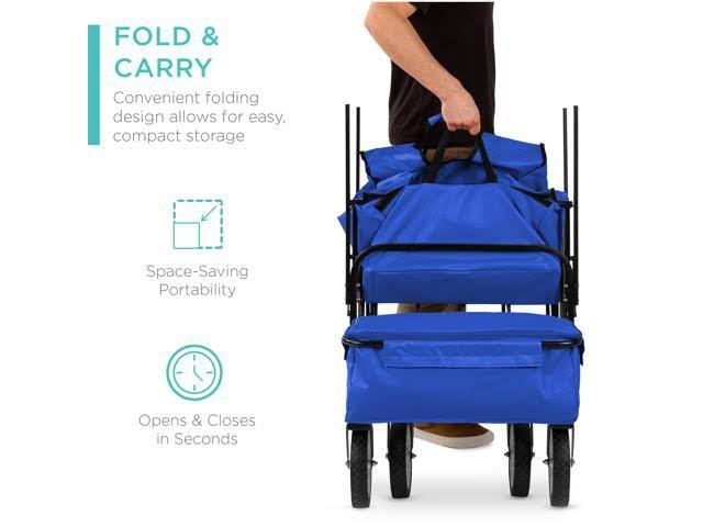 Blue Folding Utility Cargo Wagon Cart with Removable Canopy J123