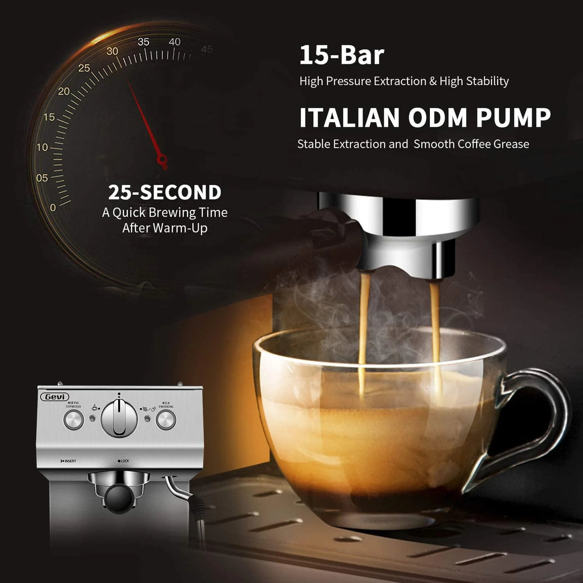 Silver Stainless Steel 15 Bar Espresso Machine J2313