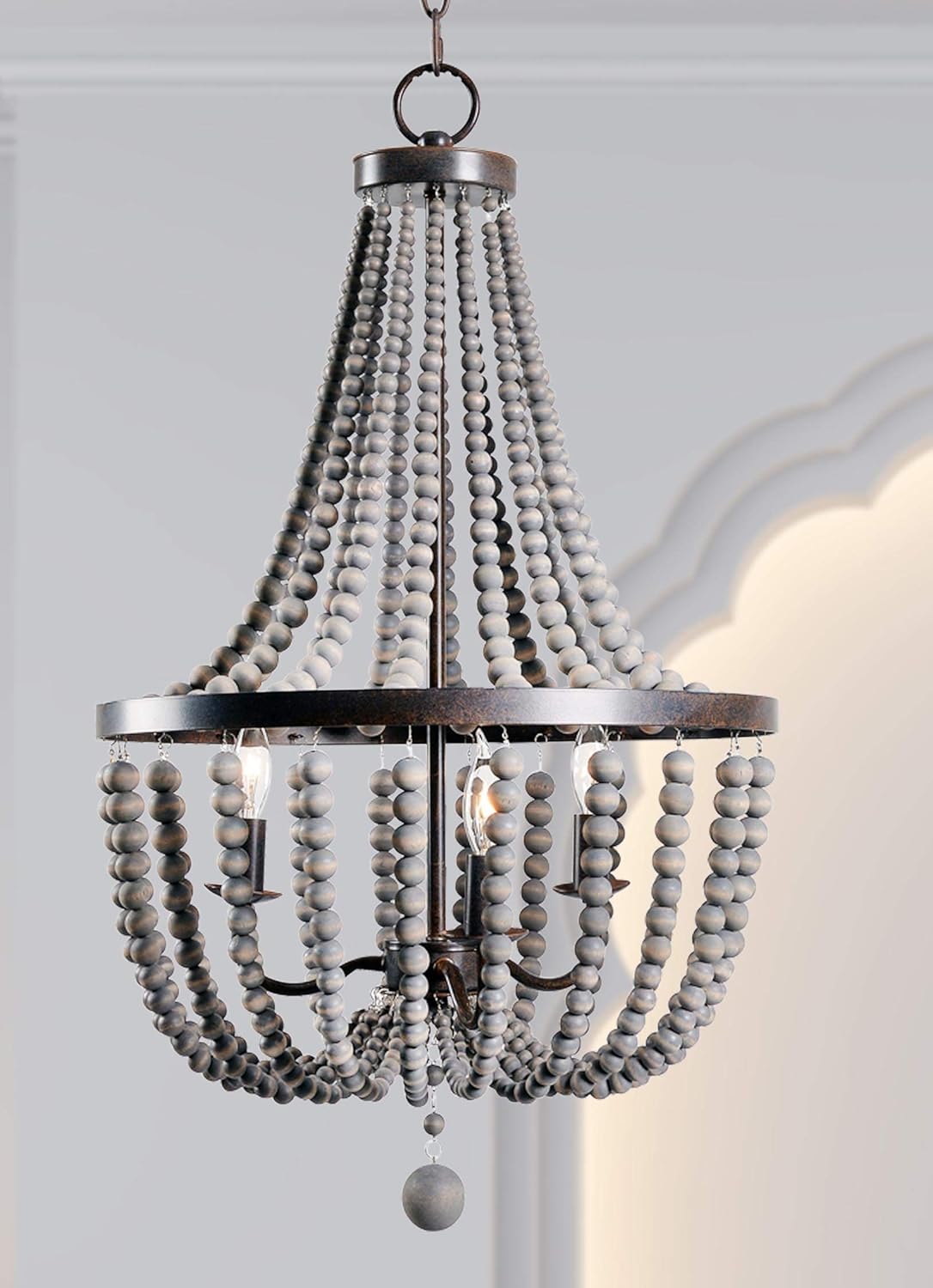 Wood Bead Chandelier, 28 Inch Height, 16 Inch Diameter, Golden Bronze Finish N302181