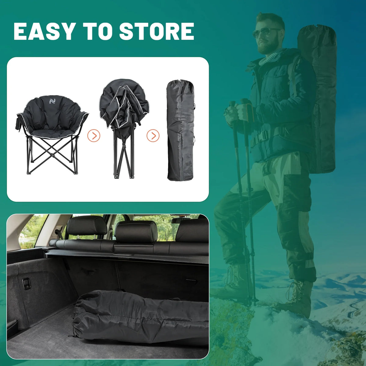 Oversized Folding Camping Chair with Cup Holder & Carry Bag H163347