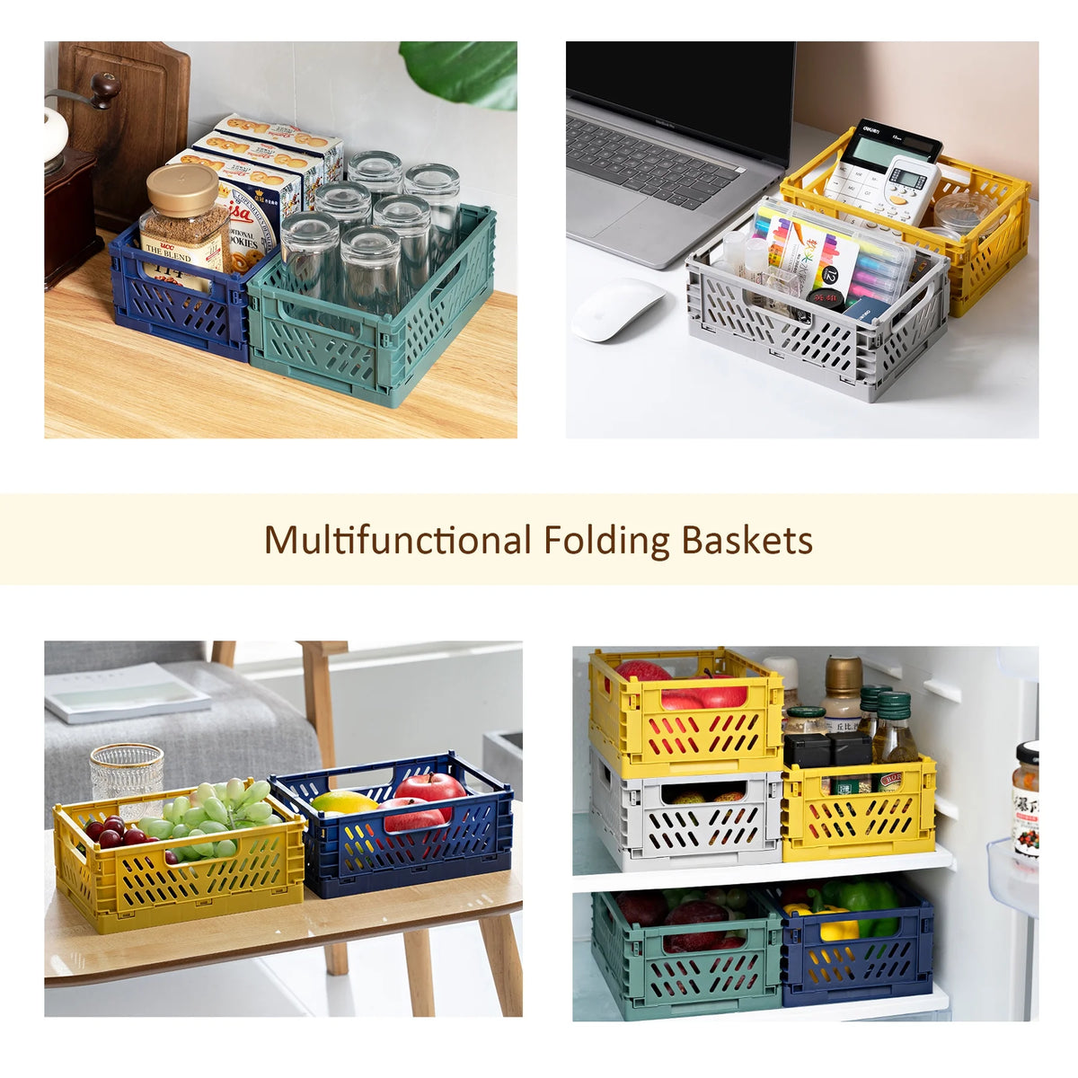 Collapsible Plastic Storage Crates, 6L, Gray, 2 Pack O937849