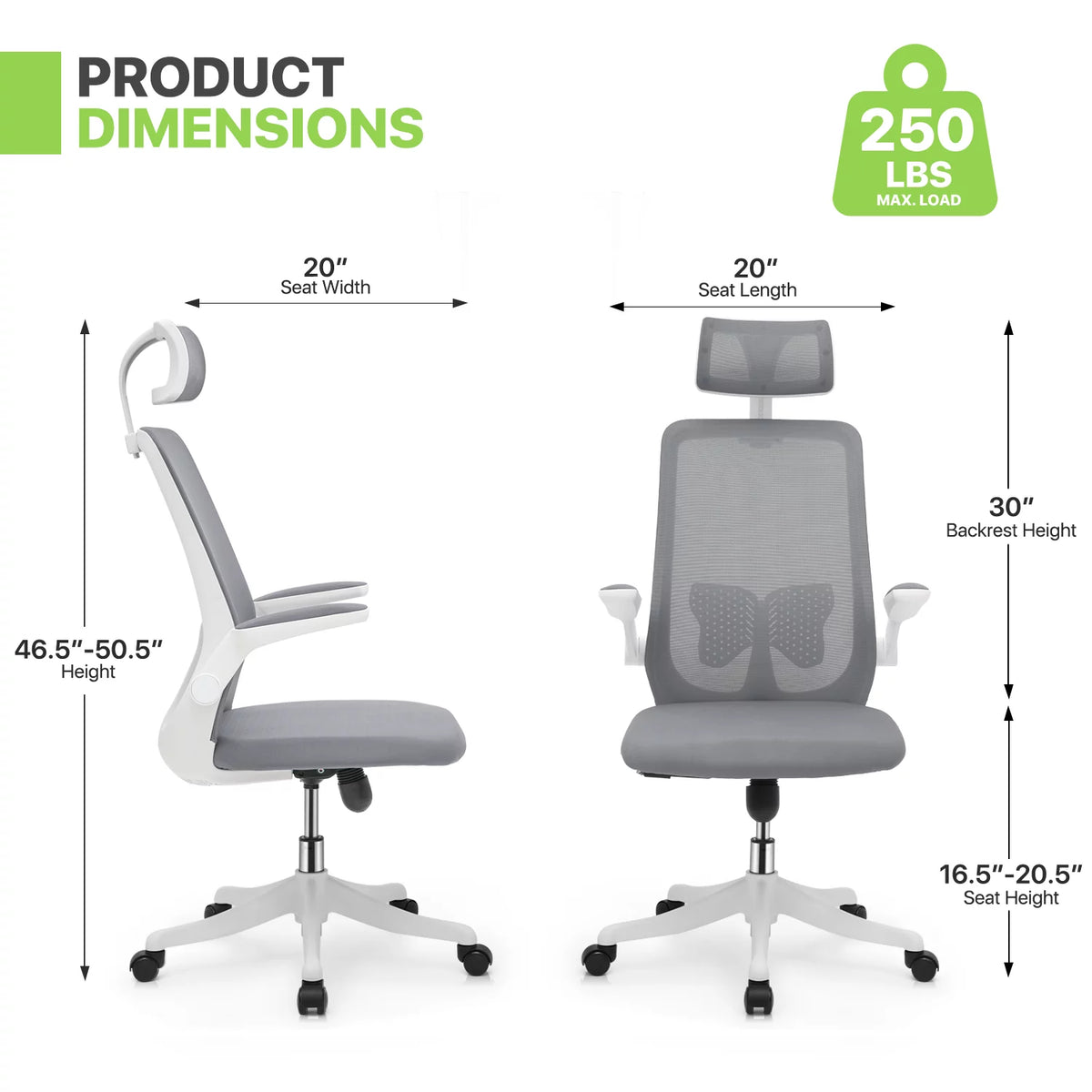 Grey Ergonomic High Back Office Chair with Armrest G12537