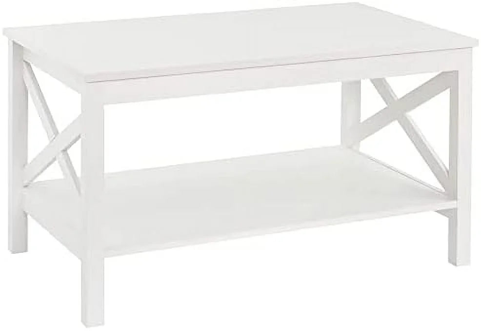 White Wood Coffee Table with Shelf D29506