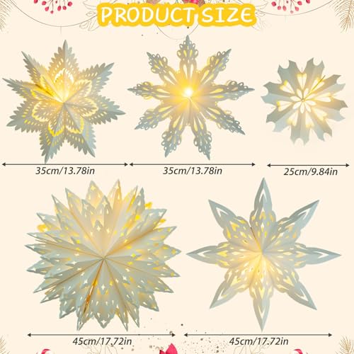5 Pack Christmas Paper Snowflake Lanterns with LED Light D448369