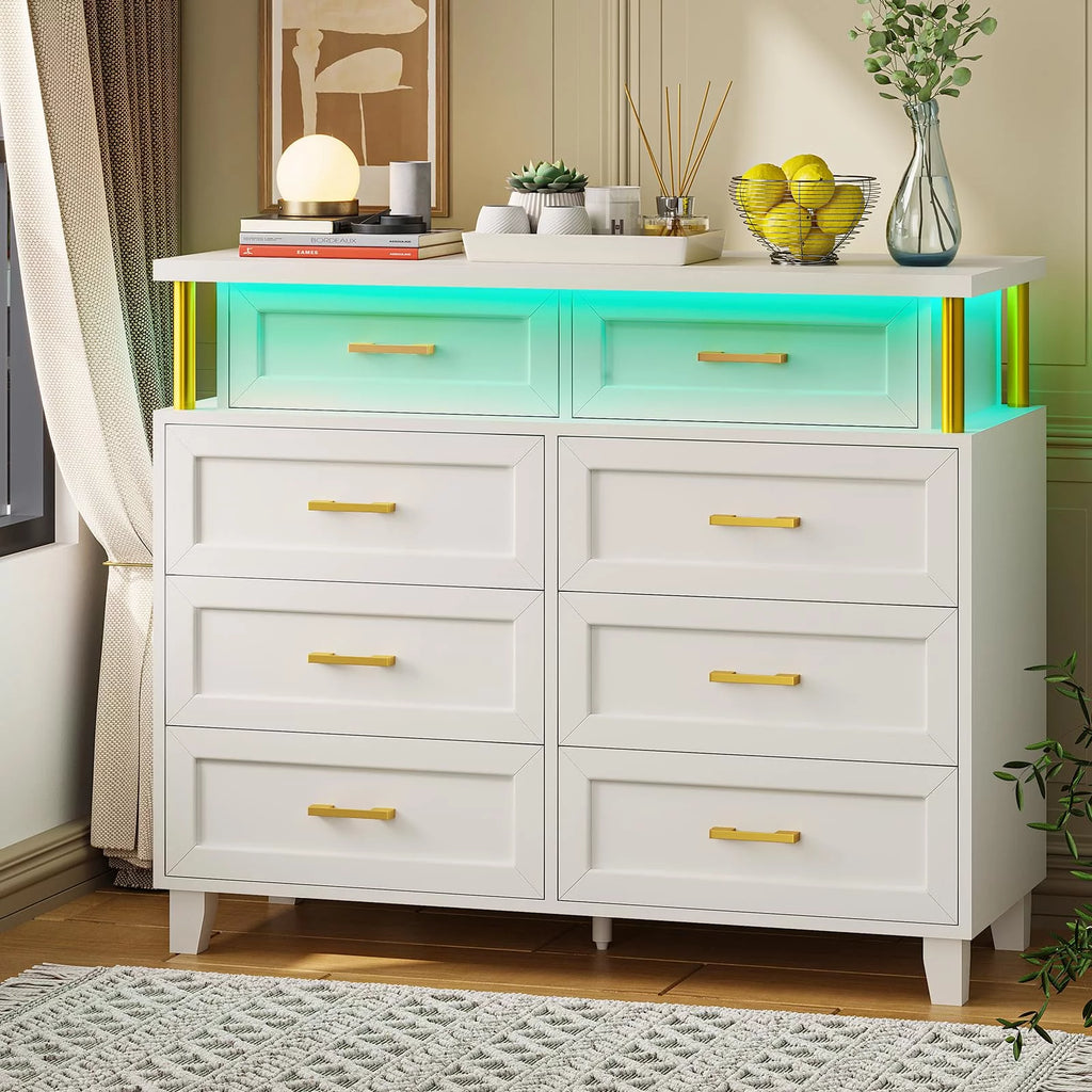 White 8 Drawer Dresser with LED Light A448747