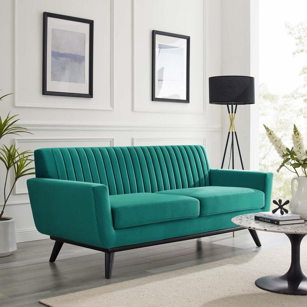 Teal Performance Velvet Channel Tufted Loveseat Q2197
