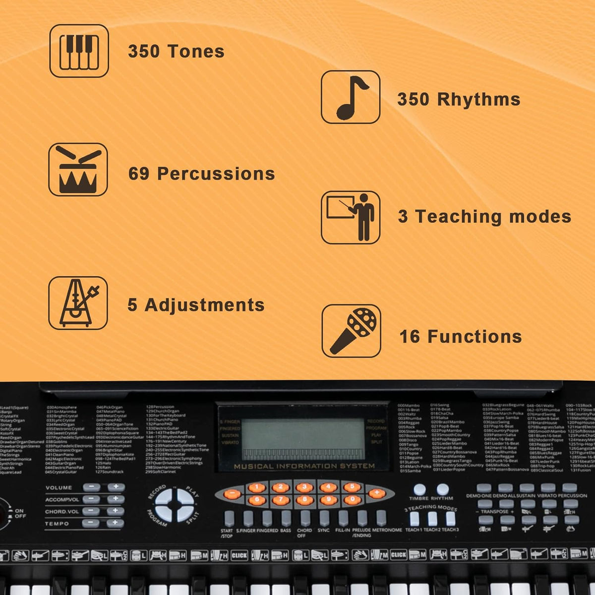 61-Key Portable Electronic Keyboard Piano with LCD Screen L4520