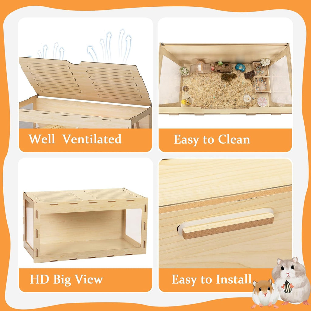 40" Large Wooden Hamster Cage with Acrylic Sheets L9925