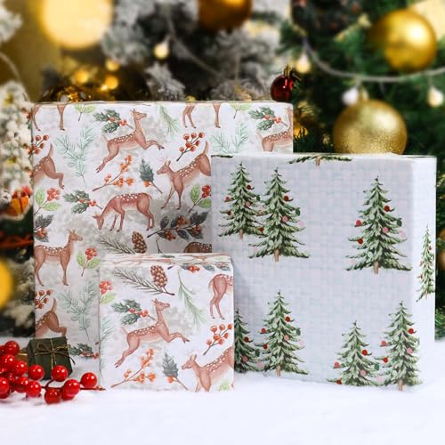 Reversible Kraft Christmas Wrapping Paper - Jumbo Roll - 30 Inch X 33 Feet - Vintage Trucks Design D1210