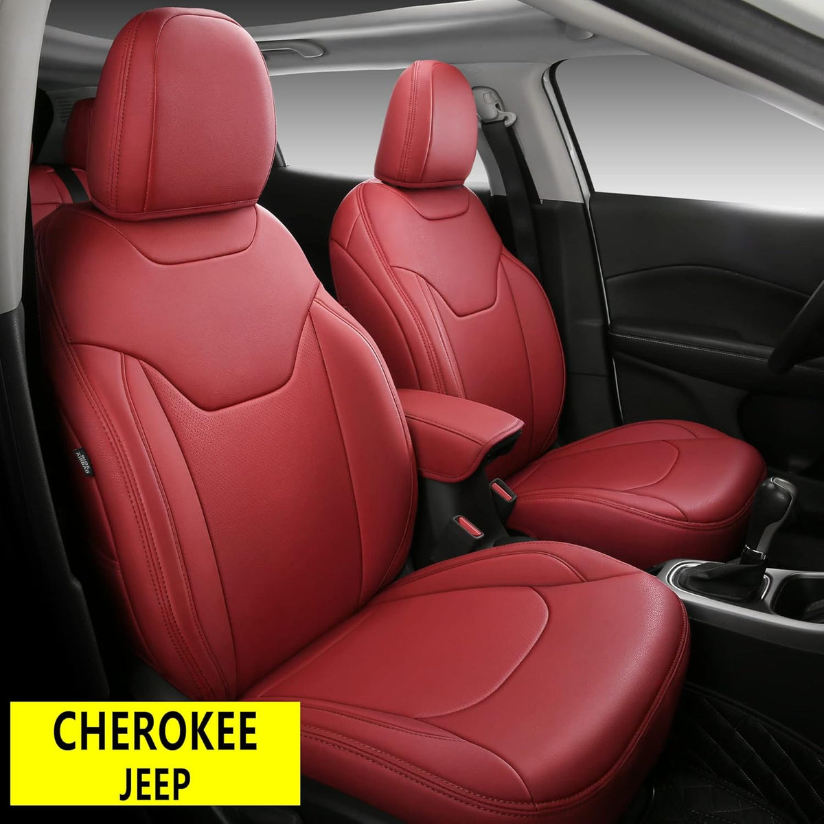 Black Faux Leather Car Seat Covers Full Set for Jeep Cherokee U373
