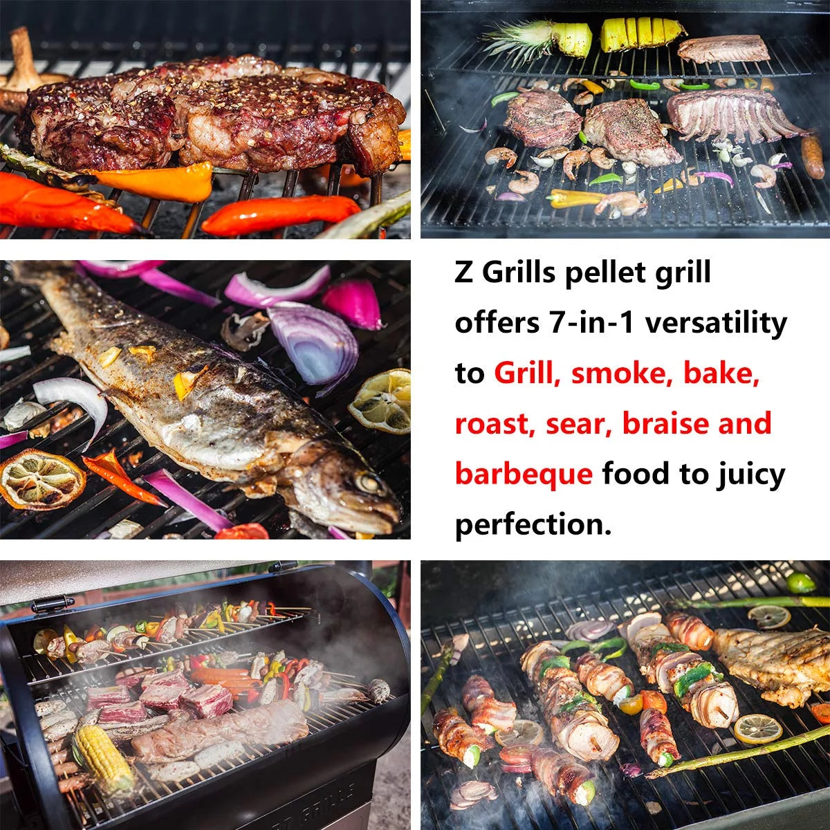 Wood Pellet Grill & Smoker 8 in 1 Black I656585
