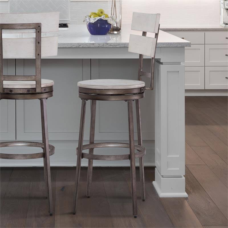 Distressed White Metal Swivel Bar Stool B55015