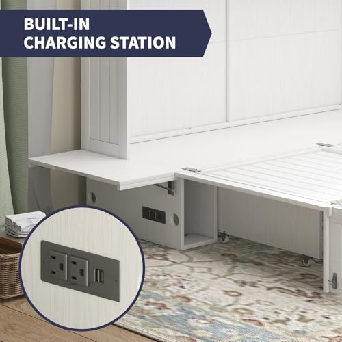 Queen Size Wall Bed with Charging Station, Solid Wood Frame, Burnt Orange I71349