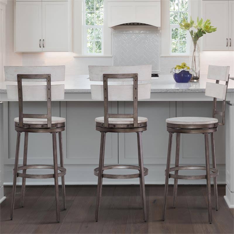 Distressed White Metal Swivel Bar Stool B55015