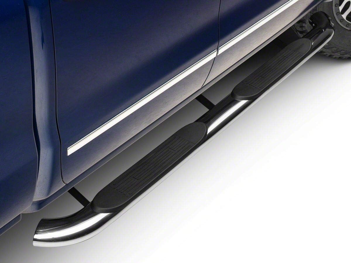 4-Inch Oval Bent End Side Step Bars; Rocker Mount; Stainless Steel O51156