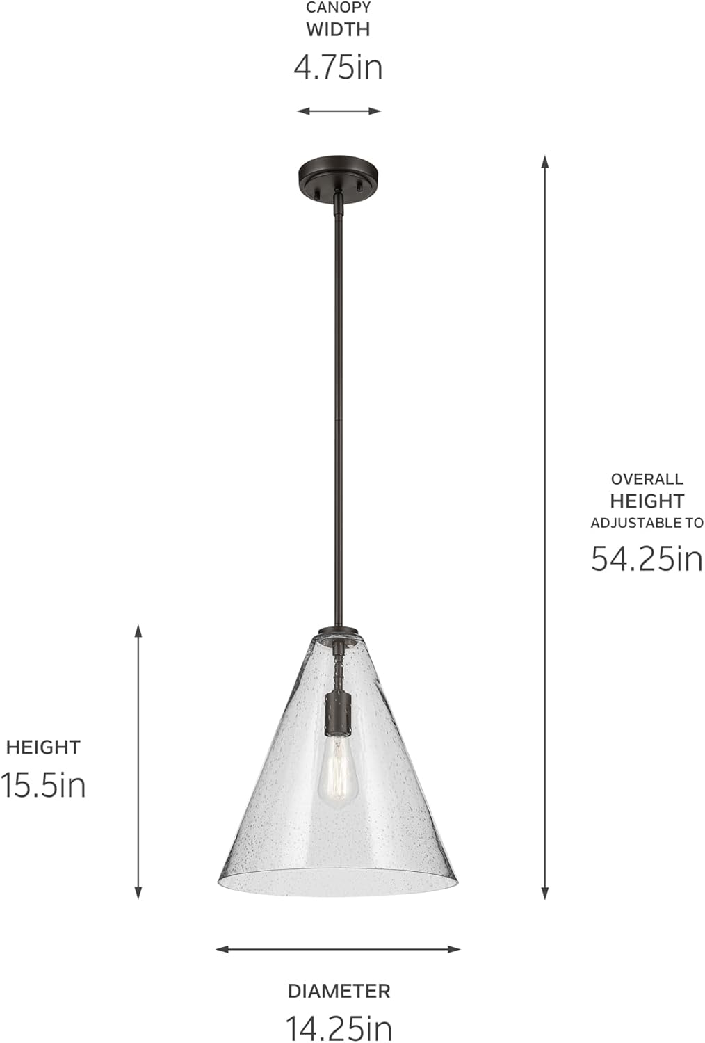 15.5" 1-Light Cone Pendant with Clear Seeded Glass in Olde Bronze K62726