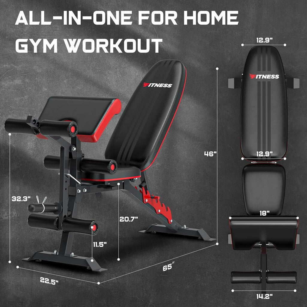 800lbs Load Adjustable Weight Bench with Leg Extension and Preacher Pad Q592175
