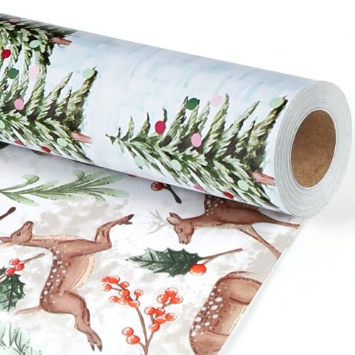 Reversible Kraft Christmas Wrapping Paper - Jumbo Roll - 30 Inch X 33 Feet - Vintage Trucks Design D1210