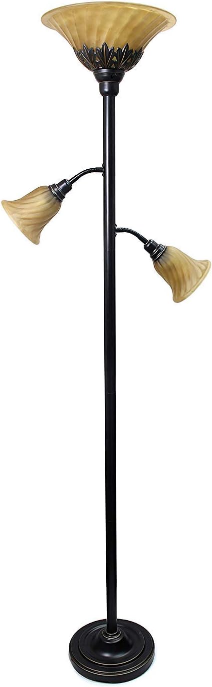 3 Light Floor Lamp with Scalloped Glass Shades Restoration Bronze (Pack of 2) B76600