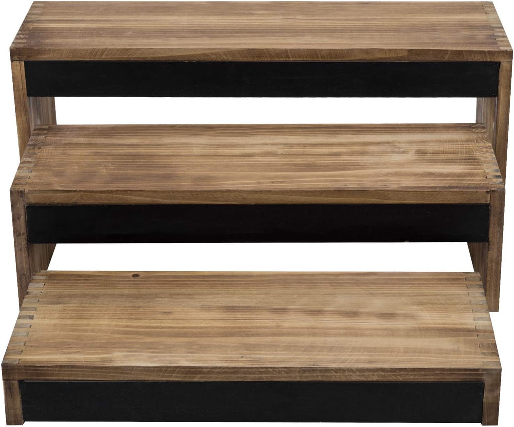 3-Tier Burnt Dark Brown Wood Cake Display Stands with Chalkboard Panels H5081