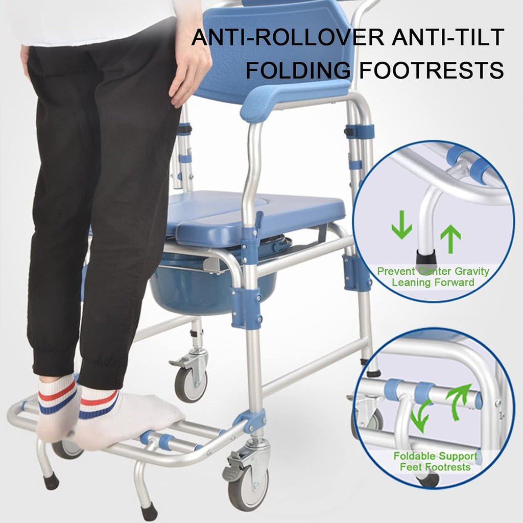 Rolling Showerchair with Built-in Toilet, 4 Wheel Brakes N297