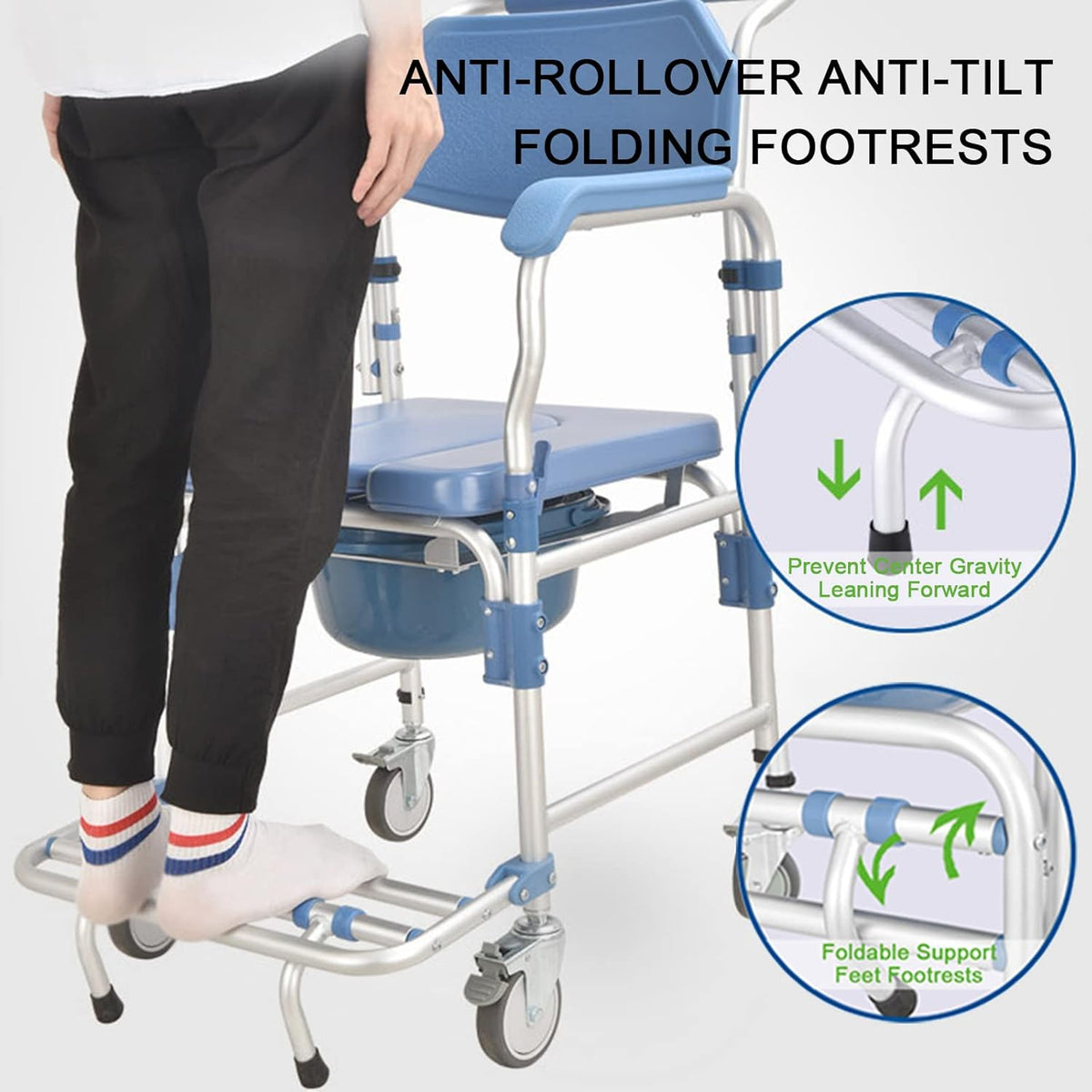 Rolling Showerchair with Built-in Toilet, 4 Wheel Brakes N297