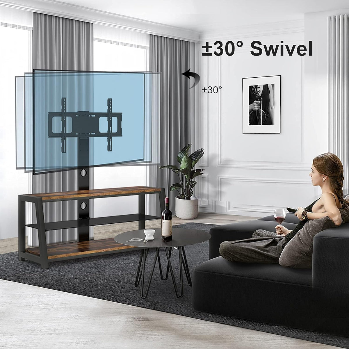 Wood Swivel TV Stand with Cable Management D49856
