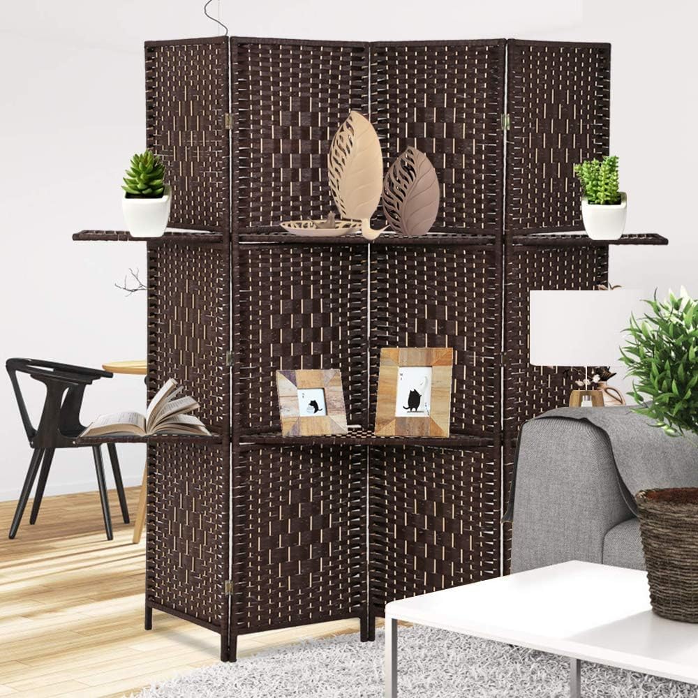 6 FT Tall Extra-Wide Folding Privacy Partition with 2 Shelves Brown H58945