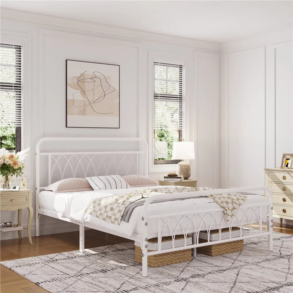 Queen Black Metal Platform Bed Frame with Headboard and Footboard K543588