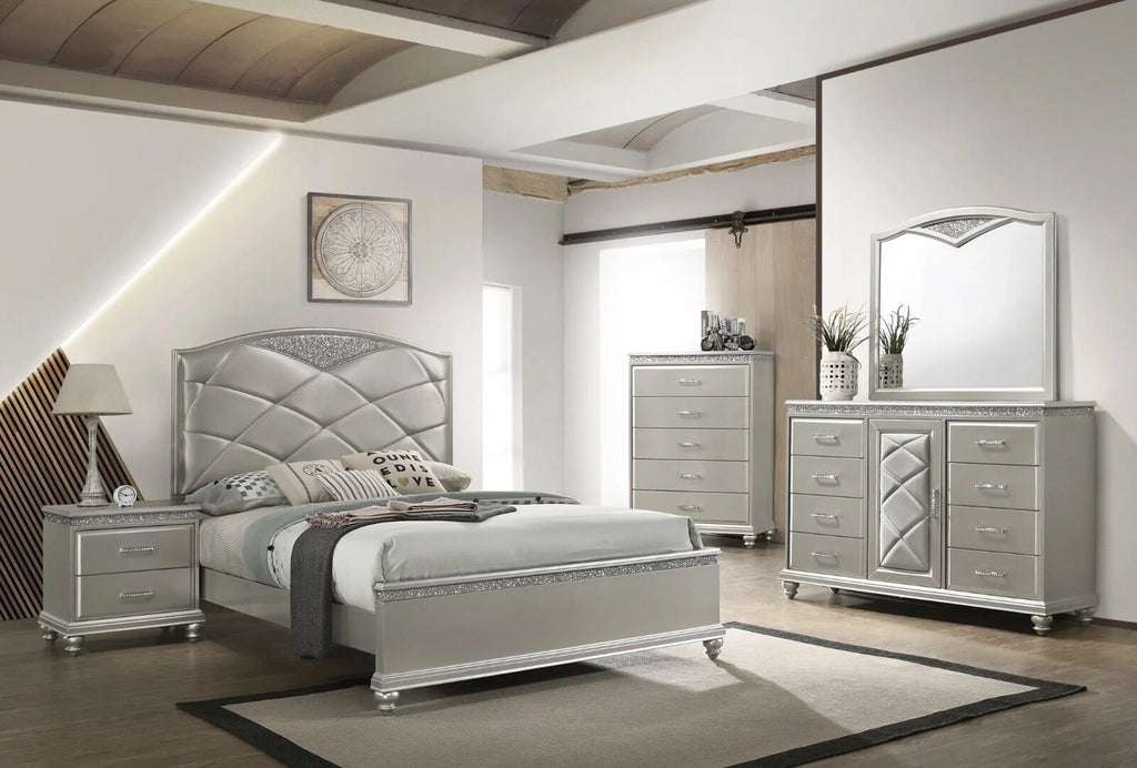 Queen Size Panel Bed Dresser Mirror Nightstand Chest Wooden Bedroom Furniture Set I156