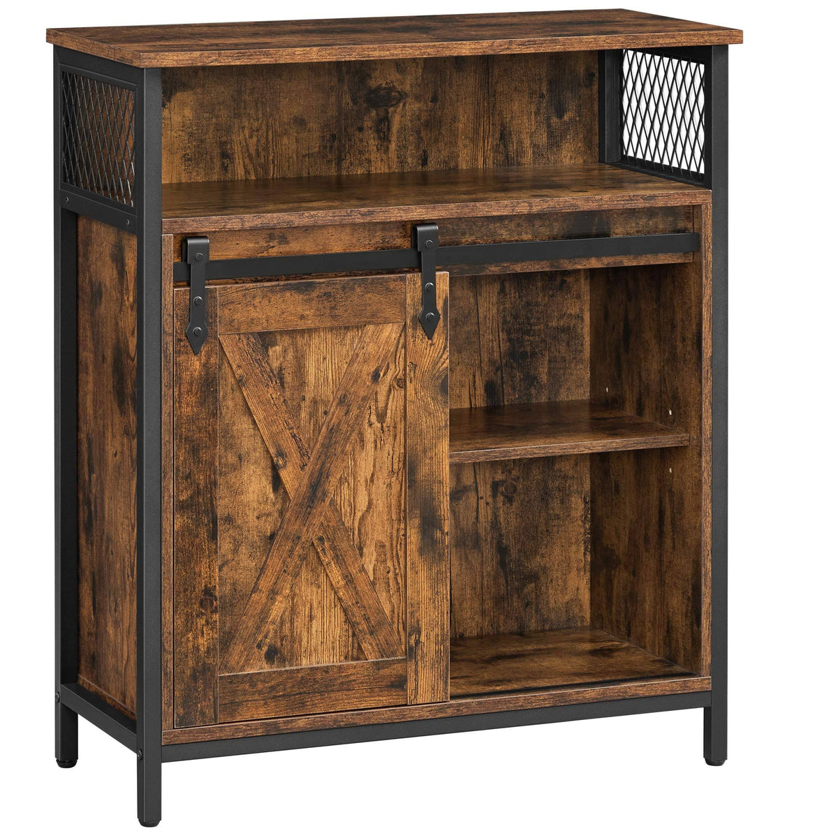 Rustic Brown Black Storage Sideboard with Barn Door E136933
