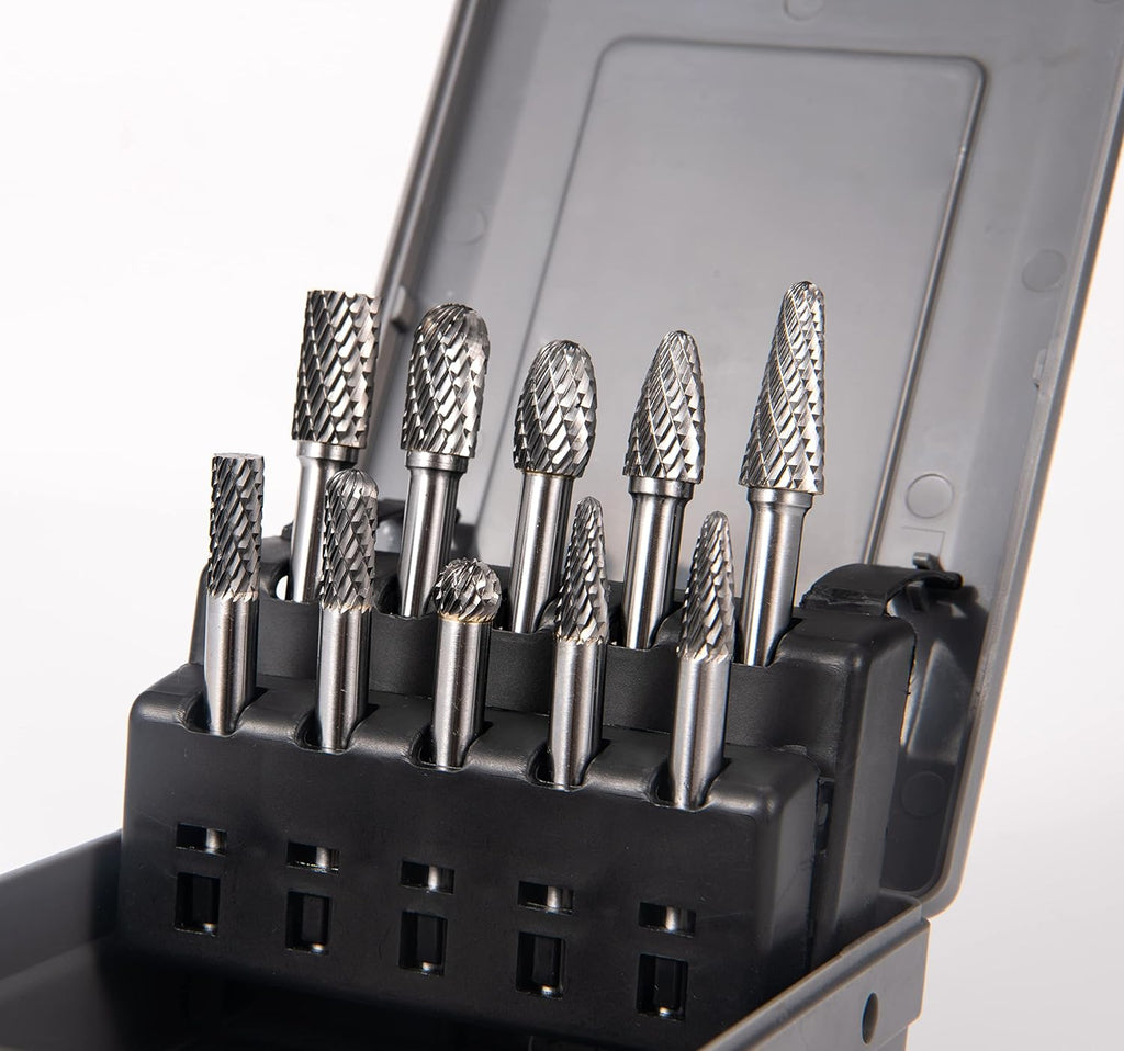 Carbide Burr Set 10pcs Double Cut Rotary Burr Set 1/4 Shank Die Grinder Bits H815664